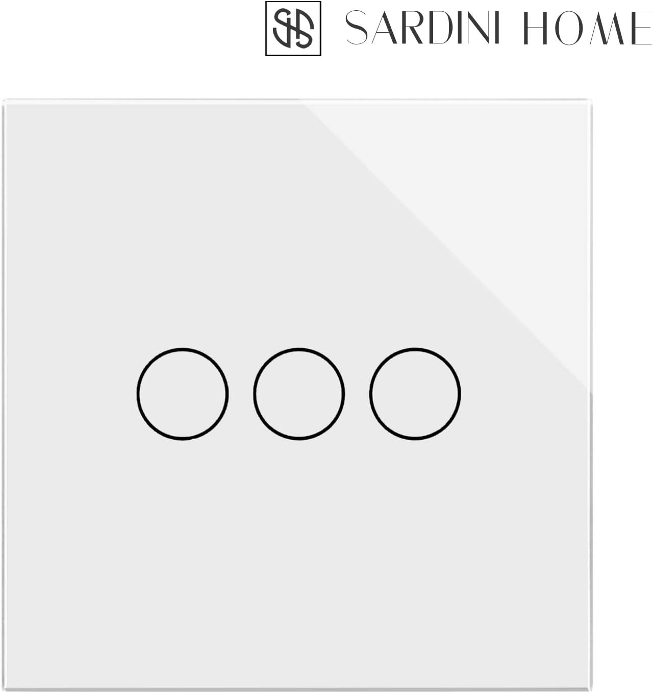 Sardini Home Bianco White Tempered Glass UK Touch Screen Single Wall Light Switch - 3 Gang 1 Way with Responsive LED On/Off Indicator - Image 3