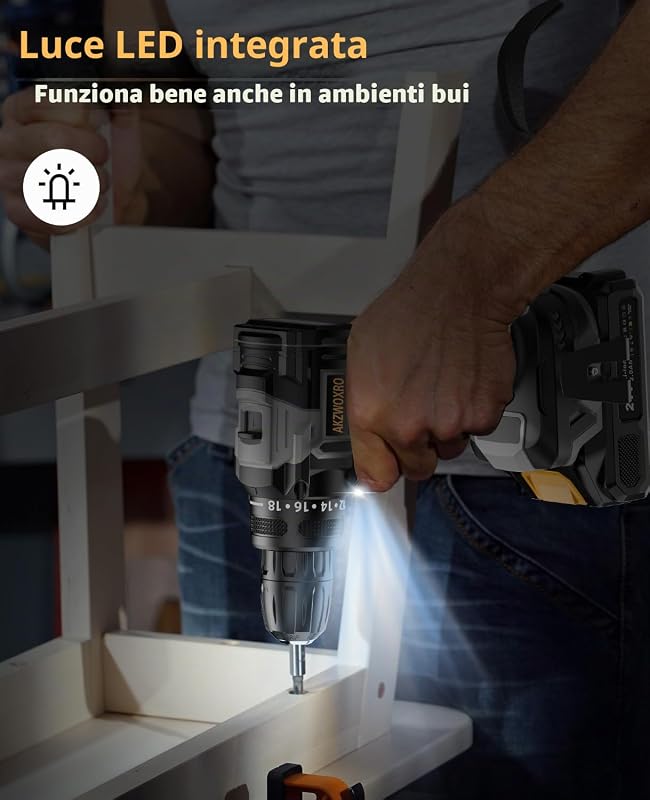 Trapano Avvitatore Brushless 21 V, 42N.m, Batteria 2,0 Ah