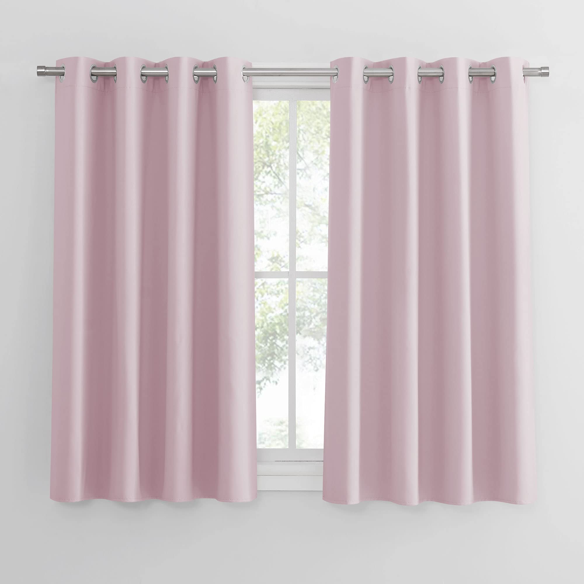 PONY DANCE Girls Pink Bedroom Curtains, Thermal Insulated Room Darkening Curtains with Eyelet, Short Drapes for Nursery/Kids Bedroom, 2 Panels, W46 X L54, Pink — image 1