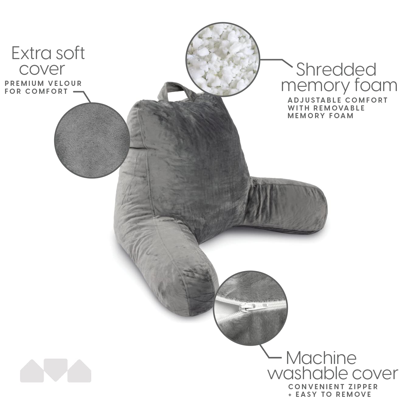 Milliard Reading Pillow with Shredded Memory Foam, Large Adult Backrest