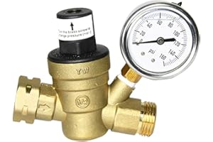 SUNTAI Brass Water Pressure Regulator 3/4 Lead-Free Adjustable RV Water Pressure Reducer with 160PSI Gauge and Inlet Screened