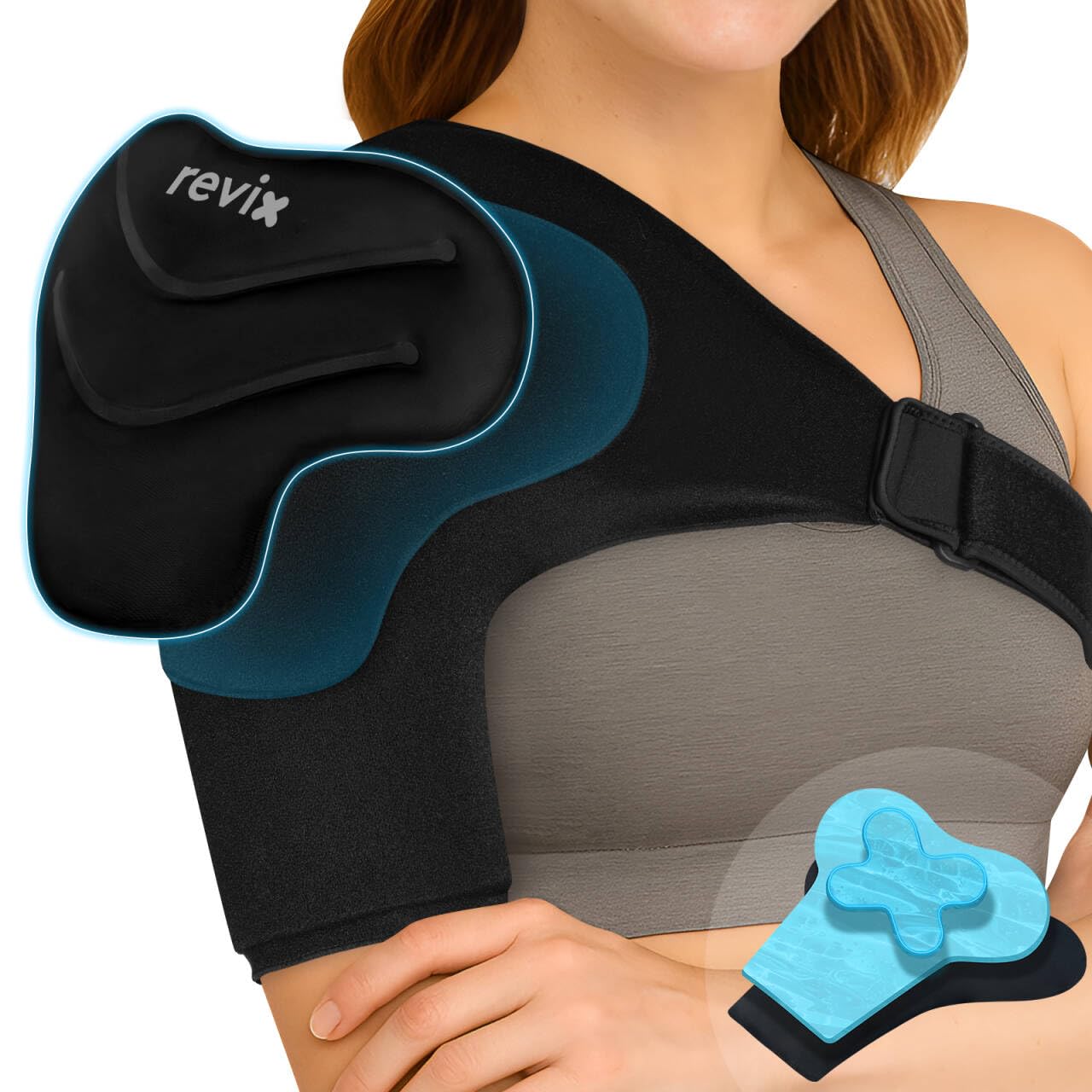 Photo 1 of REVIX Triple-Layer Gel Shoulder Ice Pack Wrap for Rotator Cuff, Reusable Ice Pack Shoulder Brace with Extra Removable Coldfocus for Long-Lasting Cold Therapy, Soothe Biceps Discomfort & Muscle Relief