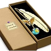 Jiazhenep Metal Feather Bookmark with Butterfly Charms, Mothers Day Gifts Teacher Appreciation Gifts for Women End of Year Teacher Gifts Bookmarks for Women Grils Mom Readers Book Lovers