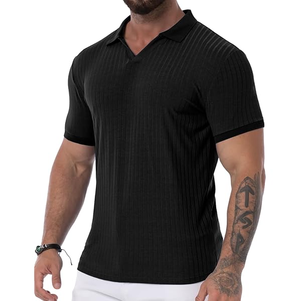 CANGHPGIN Mens Zipper Polo Shirts Casual Slim Fit Knit Polo