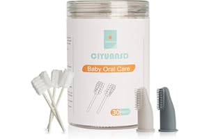 Esonto Baby Tongue Cleaner Baby Toothbrush 30Pcs Disposable Infant Toothbrush Clean Baby Mouth with 2Pcs Finger Toothbrush Baby Oral Cleaning Stick Gauze Cleaner Stick Dental Care for 0-36 Month Baby