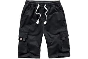 ELETOP Men's Cargo Shorts Elastic Waistband Drawstring Big and Tall Cotton Summer Casual Work Shorts