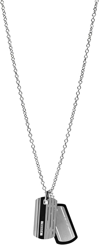 Colar fóssil para vestido masculino, colar prateado em aço inoxidável, jf00494998