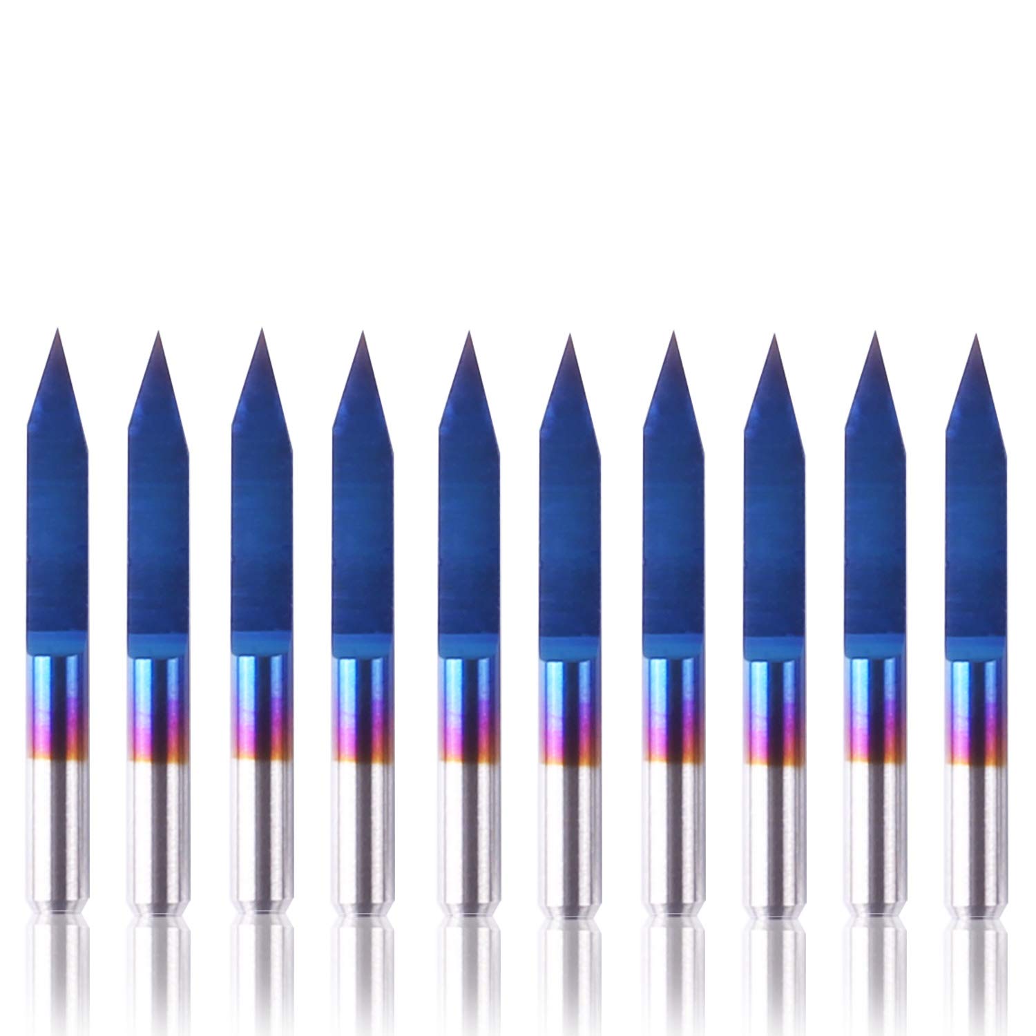 Genmitsu 10Pcs Nano Blue Coat Engraving Bits, 30 Degree 0.1mm Tip 1/8