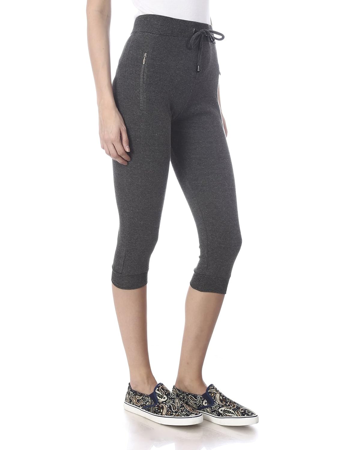 goldstroms women's solid cotton capri with zipper pocket and bottom grip