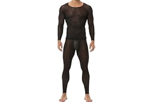 SEAUR Men's Ice Silk See Through Suit Long Sleeve and Leggings Tights Sheer Ultra Thin Set