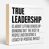 Msticey True Leadership Definition 6x6 Inch Wood Box Signs, Funny Office Table Wooden Plaque Desk Decor, Leadership Inspirational Quotes, Appreciation Gifts For Boss Leader Mentor Tutor Supervisor