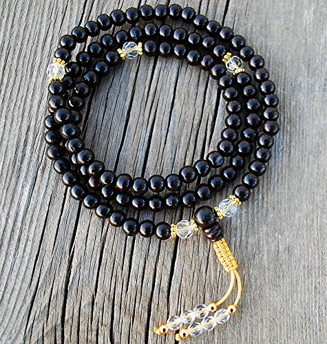 Rosewood, Quartz & Gold Mala