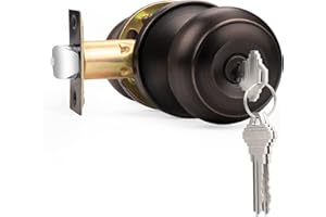 Probrico Door Knobs with Lock and Key, Exterior Door Locks, Flat Ball Knob Style, Oil Rubbed Bronze, 1 Pack
