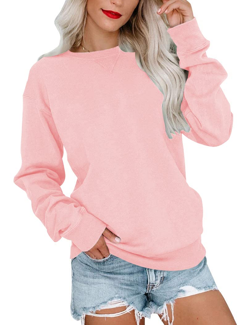 Photo 1 of BeadChica Womens Casual Crewneck Sweatshirt Long Sleeve Tops Cute Pullover Loose Fit-Solid-S