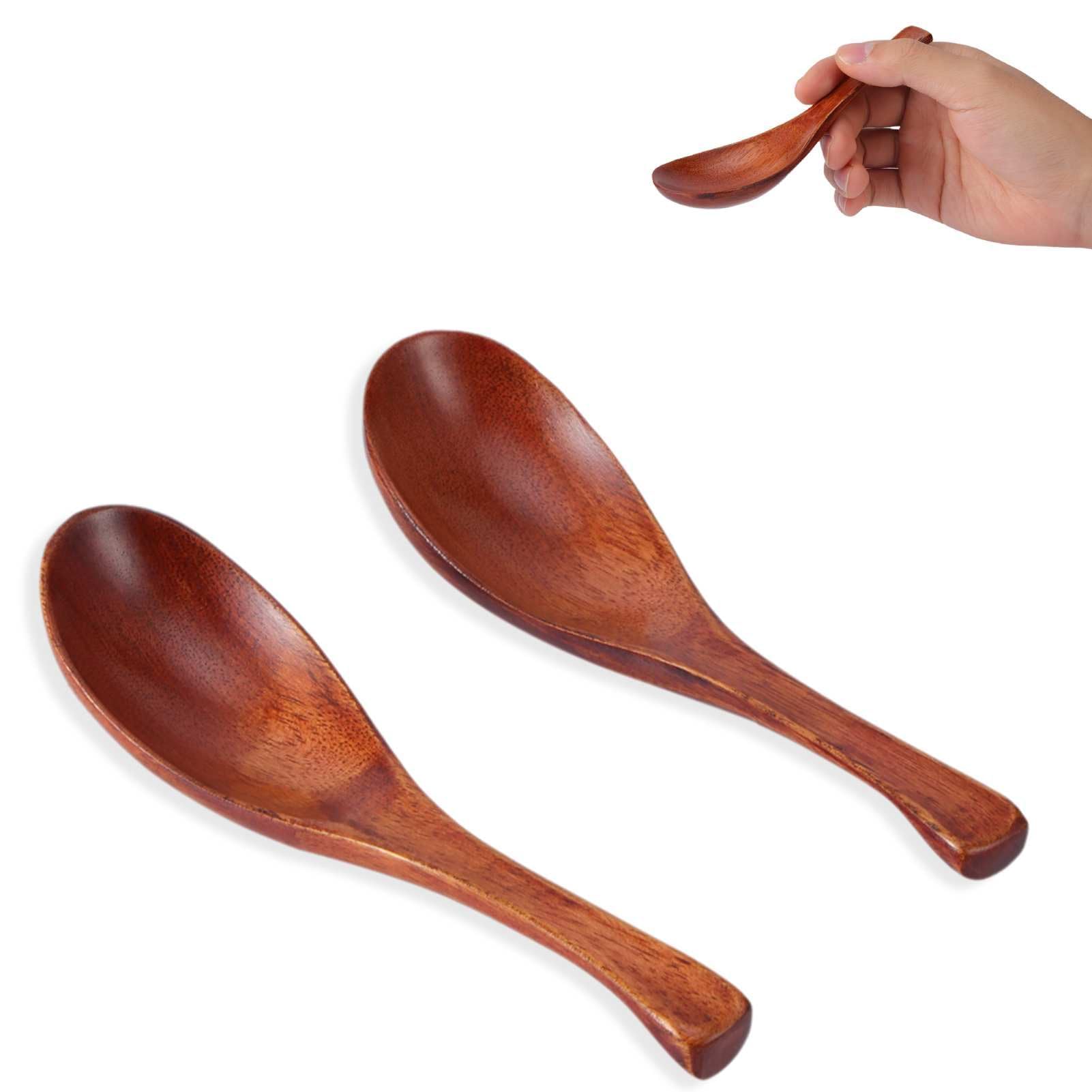 Ramen Spoons 2Pcs Wooden Spoons Soup or Porridgespoon 6.1x1.7in 6.1inch Short Handle Wood Soupspoon for Rice Dessert Cooking Kitchen Restaurant