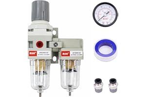 RIH Air Dryer System -1/4" NPT Double Air Filters-5 Micron Particulate Filter& Air Pressure Regulator - Gauge(0-150 psi), Semi-Auto Drain, Poly Bowl,Bracket - 3 in 1 Two Unit (1/4" NPT)