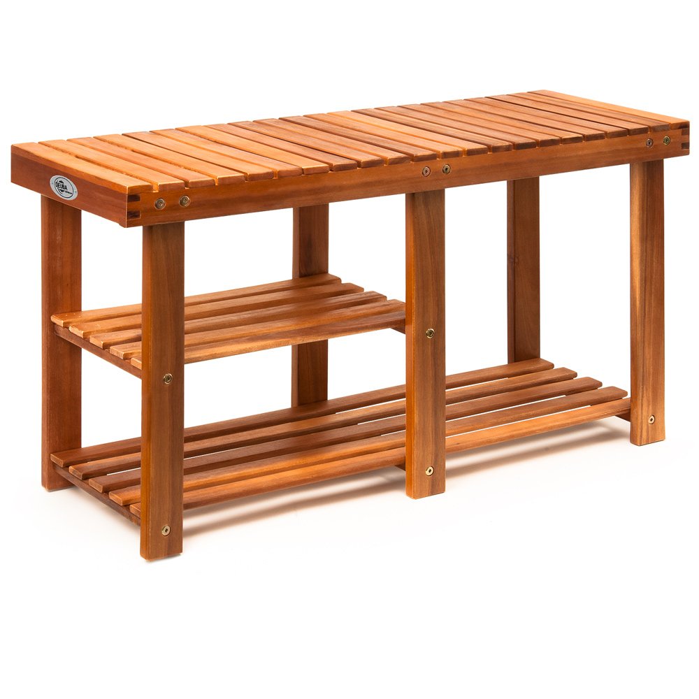 Deuba Wooden Shoe Rack Storage Bench 3 Tier Hallway Organiser Cabinet Seat Natural Acacia Wood Small Narrow 87x28x45cm Buy Online In Cambodia At Desertcart