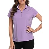 LRD Women's Golf Polo Shirt Short Sleeve Quarter Zip Mock Neck Tennis Shirt UPF 30 Sun Protection Quick Dry Performance Top