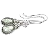 Green Amethyst Earrings Prasiolite Sterling Silver Elegant Drop Dangles Teardrops
