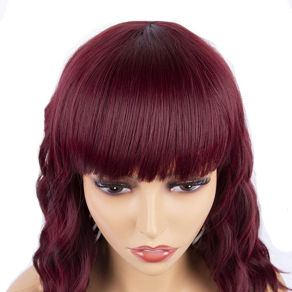 YEESHEDO Short Bob Wigs for Women Natural Curly Wigs with Fringe Bangs Heat Resistant Hair Fiber for Daily Use or Cosplay Party 16" (Wine Red) - Image 3