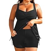 Aqua Eve Women Plus Size Tankini Swimsuit Two Piece Flowy Swimdress Bathing Suits with Shorts