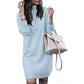 SENFURE Women Turtleneck Sweater Dress Oversized Long Sleeve Knit Pullover Fall Sweater Short Dresses