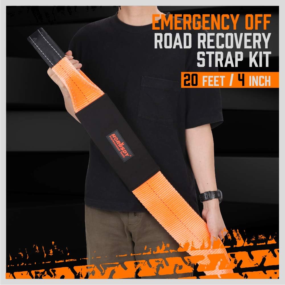HORUSDY Recovery Tow Strap 4" x 20Ft - Heavy Duty 40,000 LBS Break Strength, Recover Your Vehicle Stuck in Mud/Snow.: Automotive