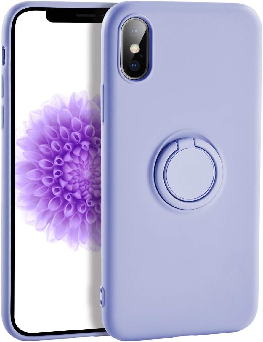 iPhone XR Case Silicone,Yoopake XR Liquid Silicone Case with Ring Holder Kickstand Work with Magnetic Car Mount Shockproof Soft Slim Fit Phone Cover Case for Apple iPhone XR,Purple