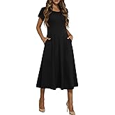 HOTOUCH Summer Dresses for Women 2026 Casual Midi Dress Petal Short Sleeve A Line Dress Pleated Flare Sundress