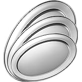 FoldTier 3 Pcs Stainless Steel Serving Tray Large Oval Platter Set, 11.8" 13.8" 15.7" Heavy Duty Metal Oval Serving Platter Mirror Polish Sizzle Plate for Fish Dessert Meat Sushi Birthday Wedding