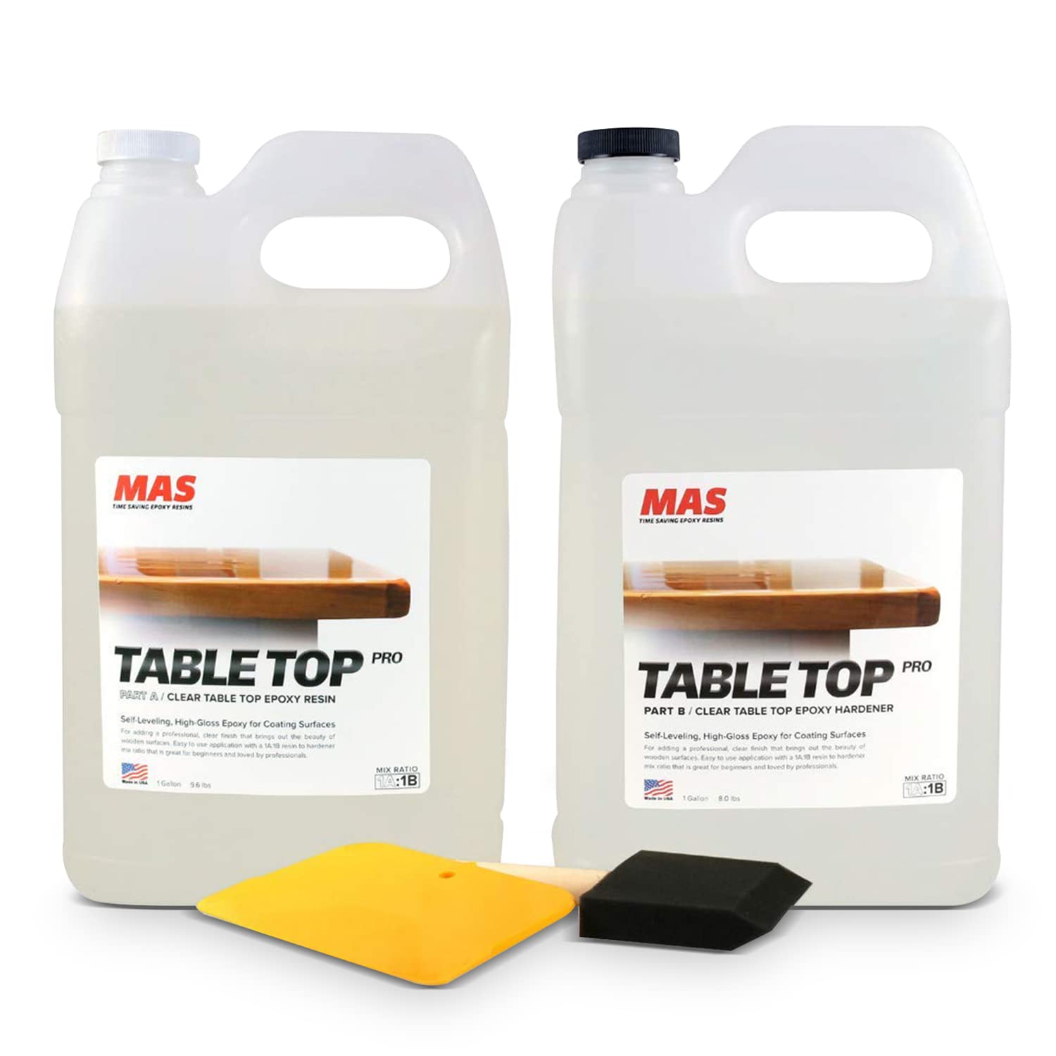 Photo 1 of MAS Epoxies Table Top Pro Epoxy Kit, 2-Gallon, (1-Gal Part A + 1-Gal Part B) Crystal Clear Resin Casting for DIY Arts, Crafts, Countertops, Wood Tables, Tabletops, Bar Tops