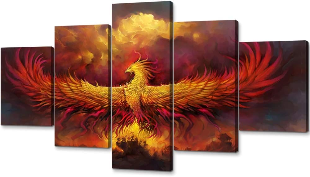 Amazon Com Youhong Moden Fire Phoenix Canvas Prints Wall Art Burning Phoenix Bird Painting Artwork Cool Home Decorative Posters Ready To Hang For Home Decor 60 W X 32 H Posters Prints