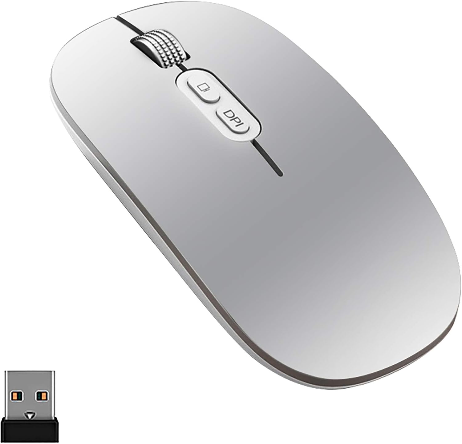 YIOYULEN Wireless Mouse, Bluetooth Mouse 2.4G Rechargeable Computer Mouse USB Silent Mouse with 3 Adjustable DPI Wireless Mouse for Laptop/PC/Chromebook/MacBook/Linux/Phone/Windows 7 or Above (Silver)
