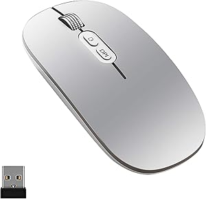 YIOYULEN Wireless Mouse, Bluetooth Mouse 2.4G Rechargeable Computer Mouse USB Silent Mouse with 3 Adjustable DPI Wireless Mouse for Laptop/PC/Chromebook/MacBook/Linux/Phone/Windows 7 or Above (Silver)