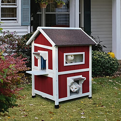 Feral Cat Shelter Outdoor with Escape Door Rainproof Outside Cat House