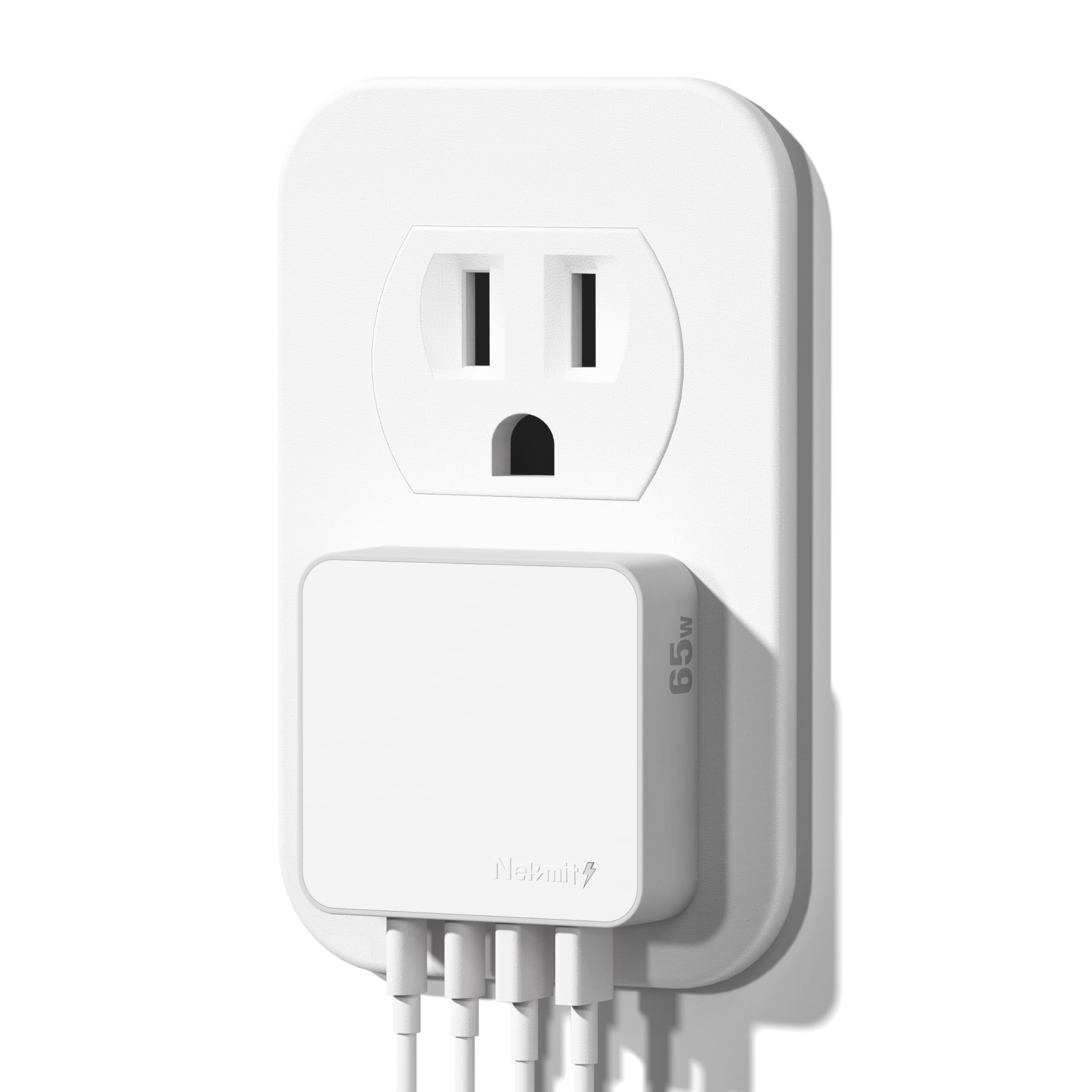 Nekmit Flat USB Wall Charger, 65W GaN Fast Charging USB C Charger Block, Dual USB Ports Wall Plug Power Adapter for iPhone 15 Pro Max/iPad Pro and More, White