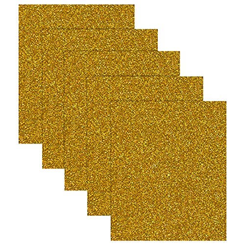Ruspepa 10" X 12" Glitter Heat Transfer Vinyl HTV for T-shirt, Garments Bags and Other Fabrics (Gold-5 Sheets)