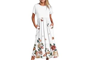 FARTEY 2024 Summer Dresses for Women Casual Short Sleeve Tshirt Dress Crewneck Flowy Tiered Maxi Beach Dresses with Pockets