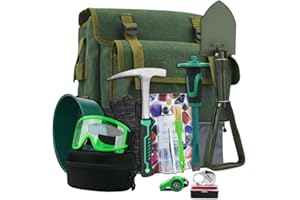 EEEOZ 15 PCS Geology Rock Pick Hammer Kit, 22oz Hammer & Digging Chisels for Rock Hounding, Gold Mining & Prospecting Equipment Tool Shovel,Backpack,Magnifying Glass, Goggles,Whistle，Soil sieve (VO3)