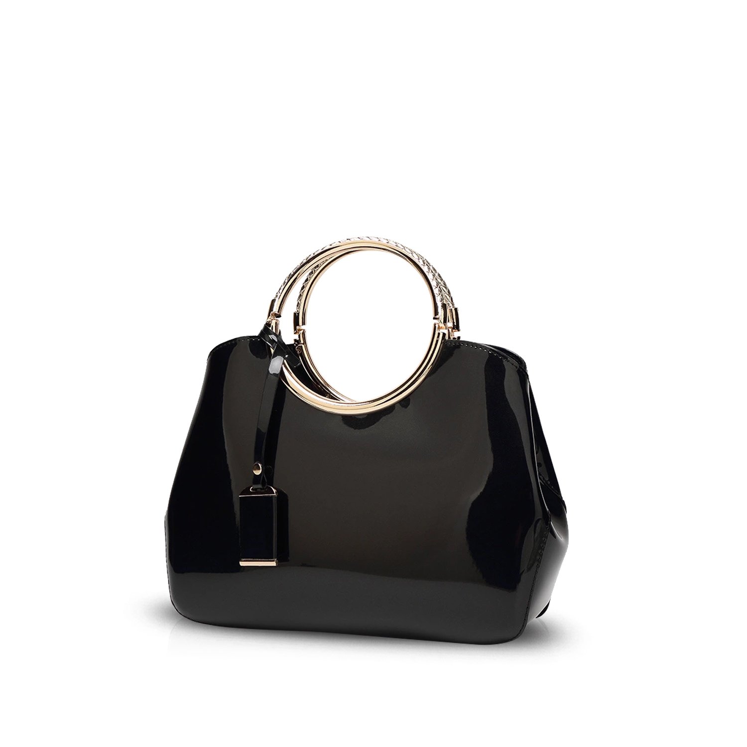 NICOLE&DORIS Handbag Crossbody Top Handle Shoulder Purse Bag Tote Women Satchel Waterproof Bright PU Leather Black