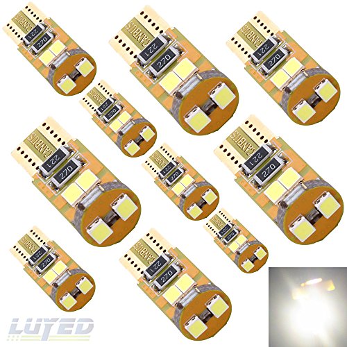 LUYED 10 X Super Bright 2835 6-EX Chipsets Canbus W5W 194 168 2825 Led Bulbs,Xenon White(Same with Standard size)