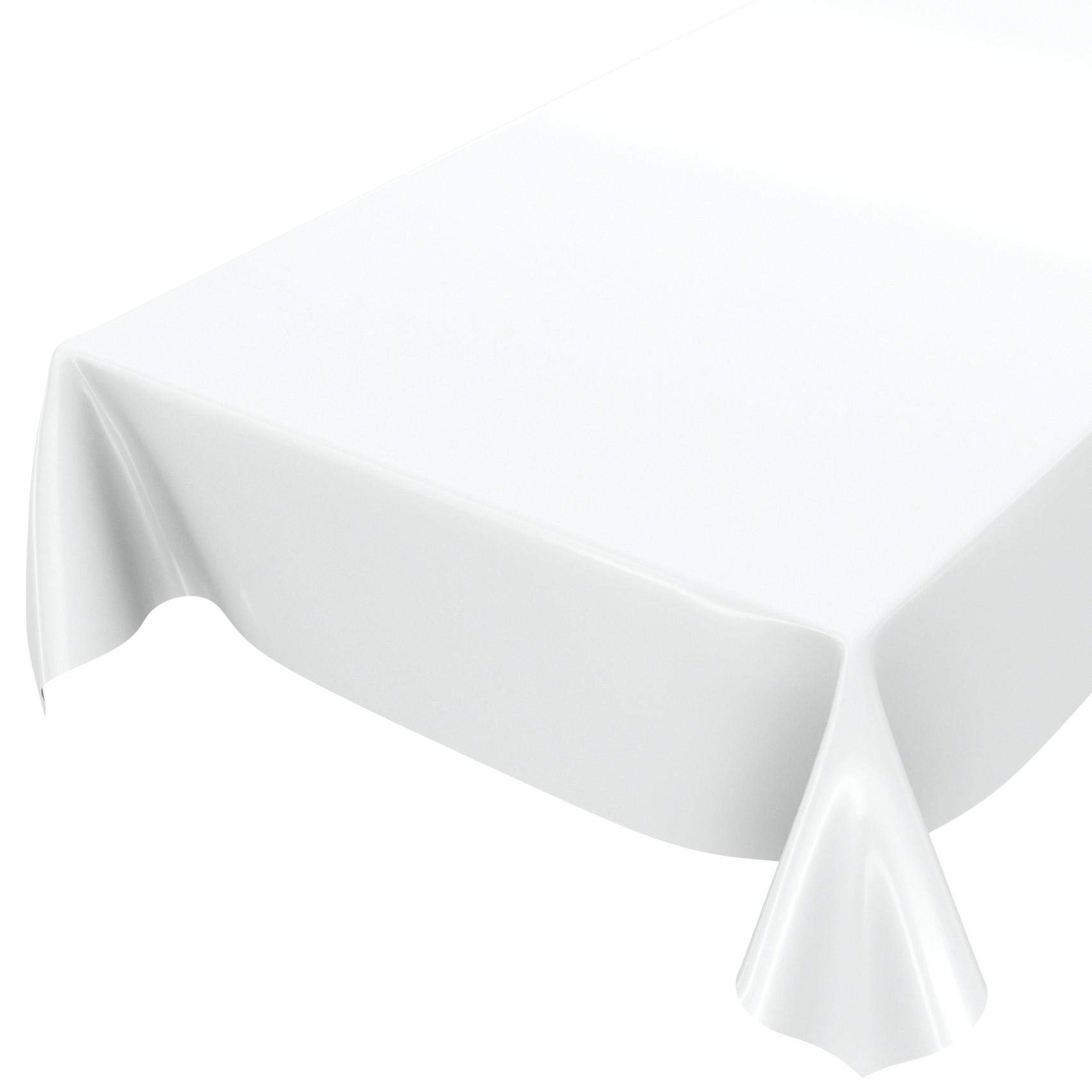Anro Washable Tablecloth, Shiny Oilcloth, Monochrome, Wax Cloth, White, Schnittkante 200 x 140cm