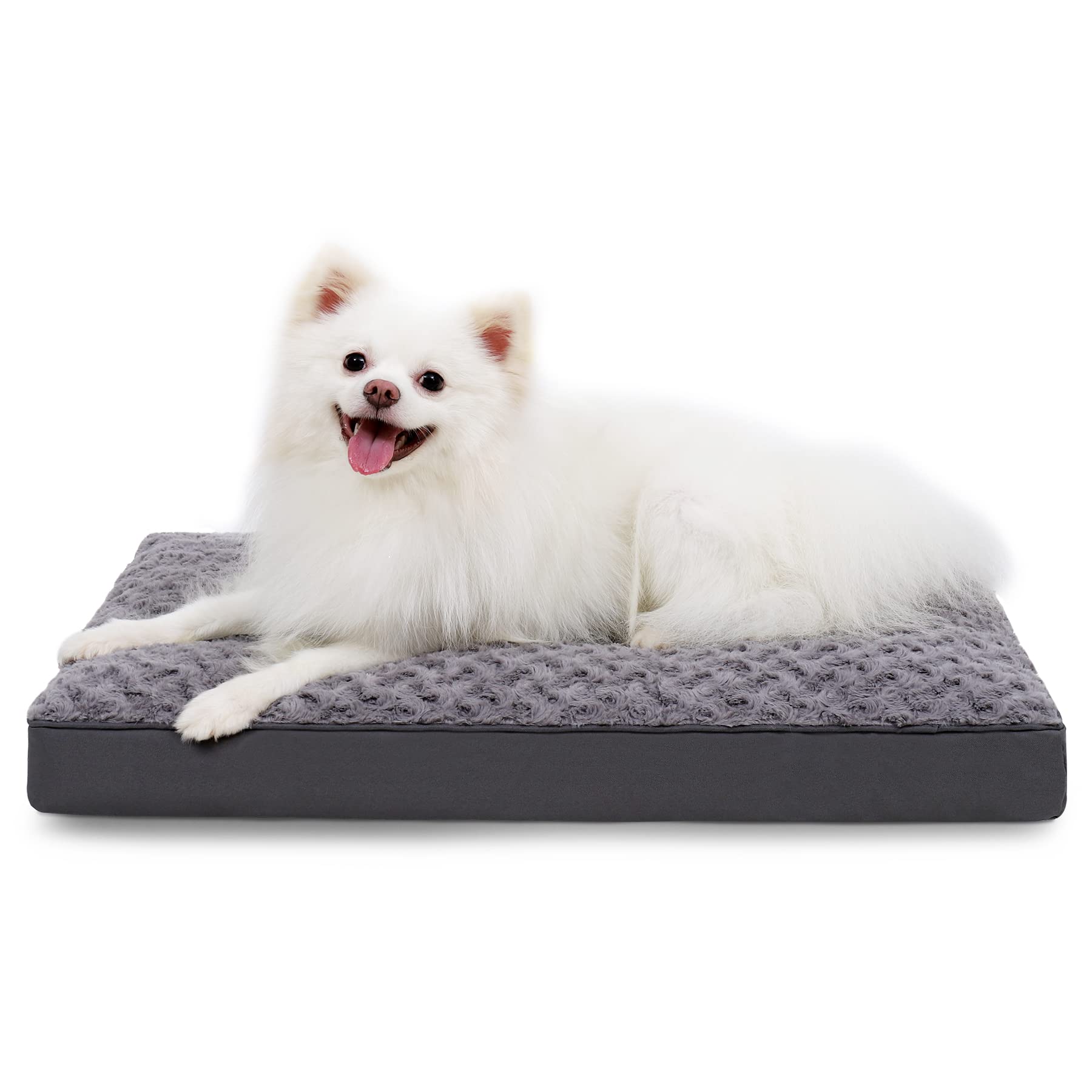 Photo 1 of Dog Crate Bed Waterproof for Small Dogs - Rose Velvet Soft Fluffy Washable With Removable Cover & Anti-Slip Bottom, 23 x 17 Inch, Gray