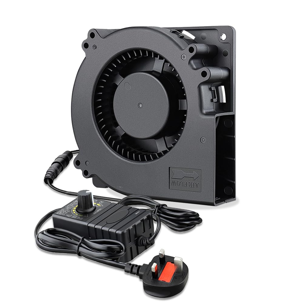 GDSTIME 120mm Blower Fan 12V 12032 Centrifugal Turbo Fan with 220V 230V 240V AC Plug 4V - 12V Speed Control Dual Ball Bearing 3000 RPM cooling blower For BBQ Cabinet Chassis or Inflatable Santa Claus
