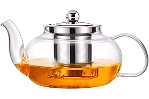 Baalaka Glass Teapot Stovetop 20 OZ/600ml, Tea pot with Removable 18/8 Stainless Steel Infuser, Borosilicate Clear Tea Kettle, Teapot Blooming and Loose Leaf Tea Maker Tea Brewer for Camping, Travel