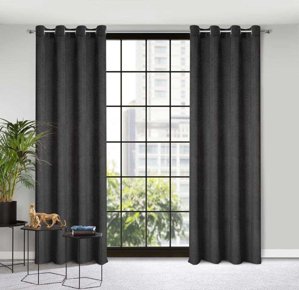 Eurofirany ELIZA Structural Velvet Curtain with Eyelets - 1 Pc. Velvet Thermal Insulated Curtain, Opaque, Room Darkening, Bedroom, Living Room, 140x250 cm, Black