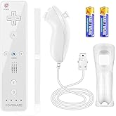 YOVONAZE Compatible with Nintendo Wii Controller, Wii Remote with Nunchuck and Nunchuck Controller with Silicone Case and Wrist Strap for Wii and Wii U, Included 2 AA Batteries (White), YO-WII-R001