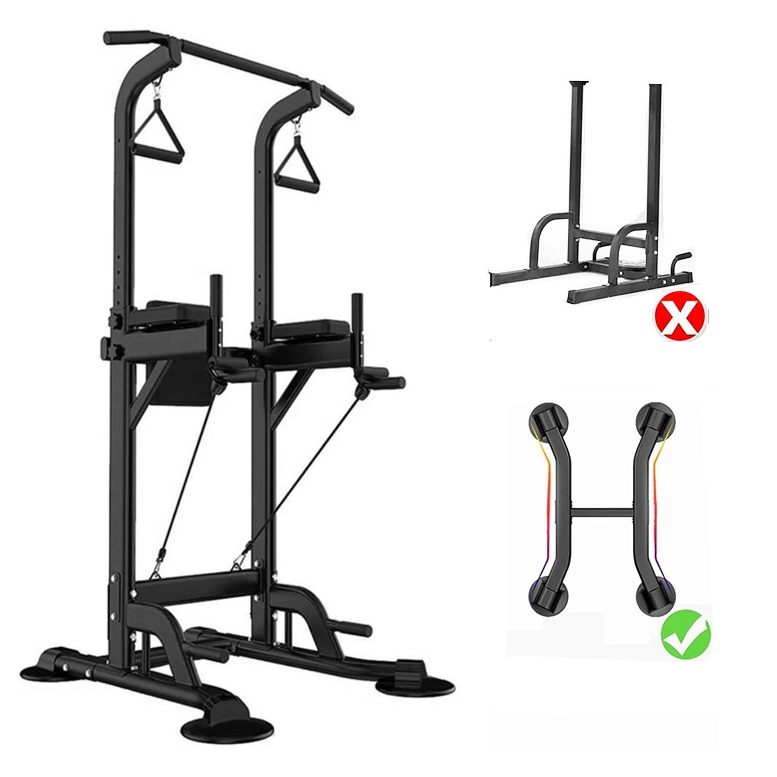Power Tower Dip Station Pull Up Bar Exercise Tower Adjustable Pull Up Station Pull Up Tower Bar for Home Gym Multi-Function Strength Training Fitness Equipment with Backrest and Armrest 330LBS