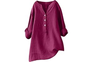 FAVIPT Linen Tops For Women Boho Summer 3/4 Sleeve Crewneck Blouses Tunics Loose Fit Plus Size Soft Tee Shirts 2024 Fashion