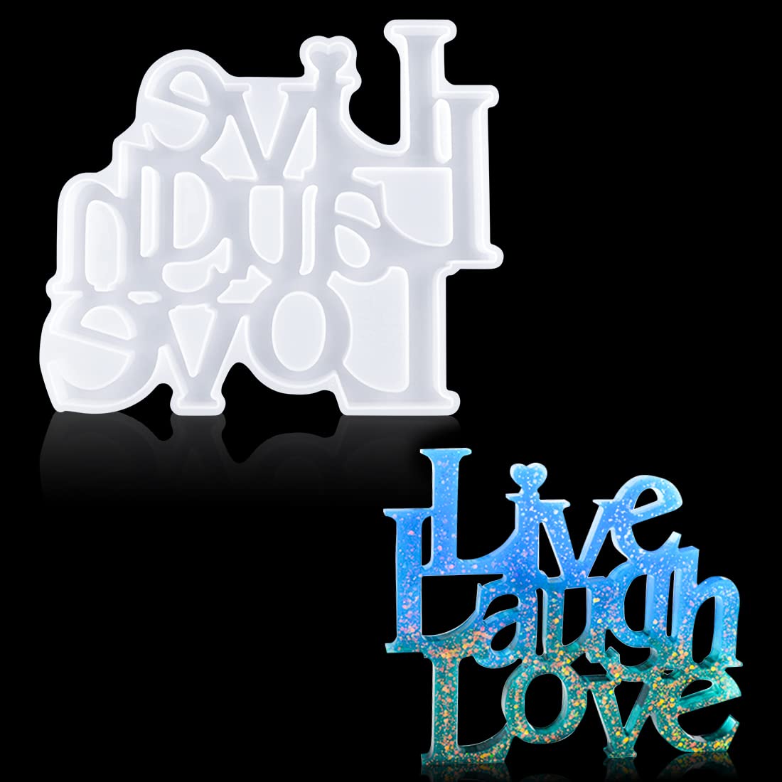 Voyyphixa Alphabet Resin Moulds Silicone Laugh/Live/Love Letter Epoxy Resin Moulds 3D Silicone Word Moulds for Resin Casting for Wedding Party DIY Craft Table and Home Decoration (Love)